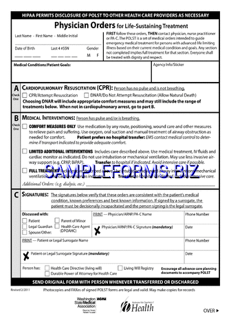 Washington POLST Form pdf free